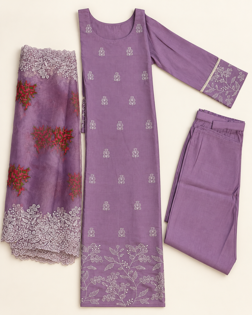 Designer Muslin Suit With Organza Dupatta