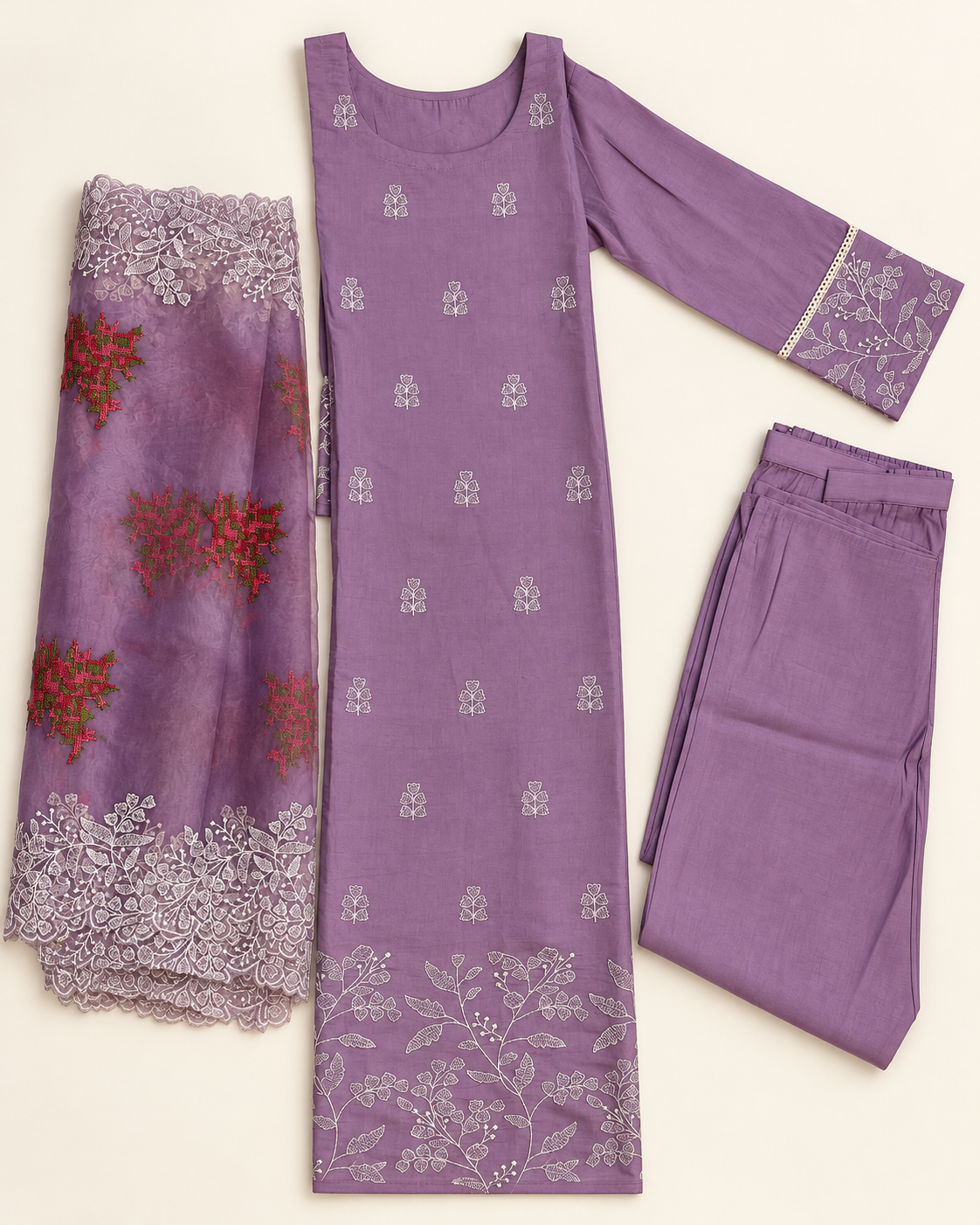 Designer Muslin Suit With Organza Dupatta