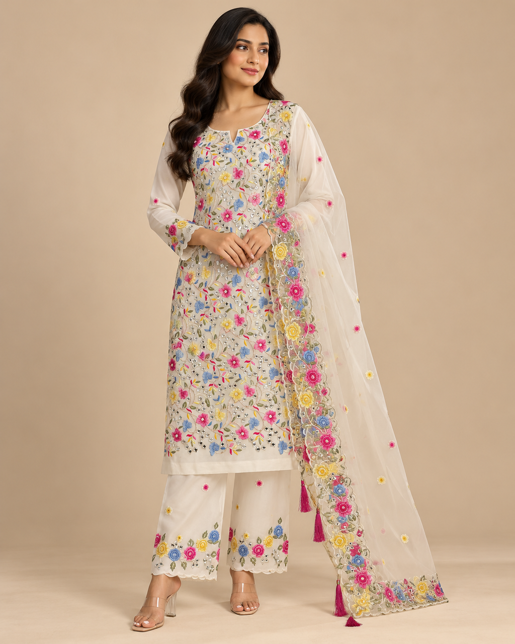 Georgette Heavy Designer Suit With Net Dupatta