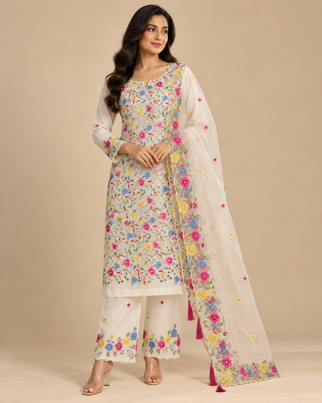 Georgette Heavy Designer Suit With Net Dupatta