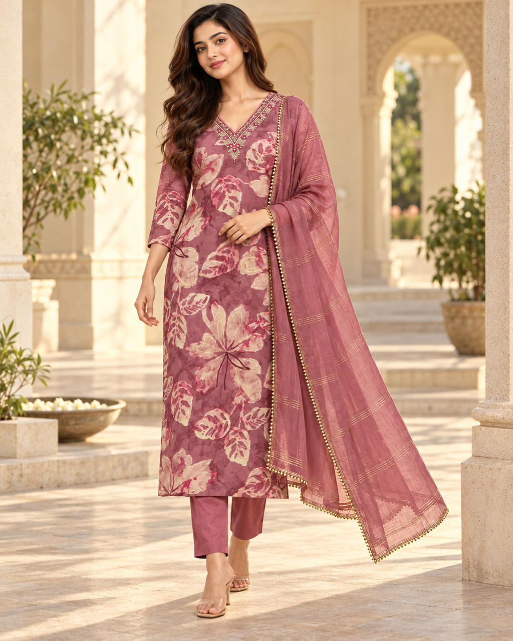 Pure Muslin Suit with work on Neck