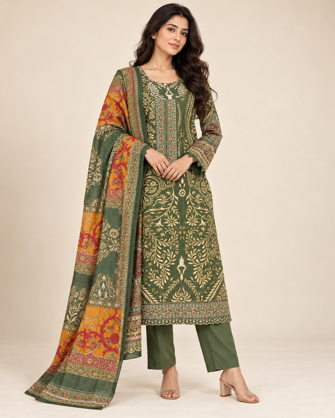 Pure Karachi Designer Suit with Work on Neck
