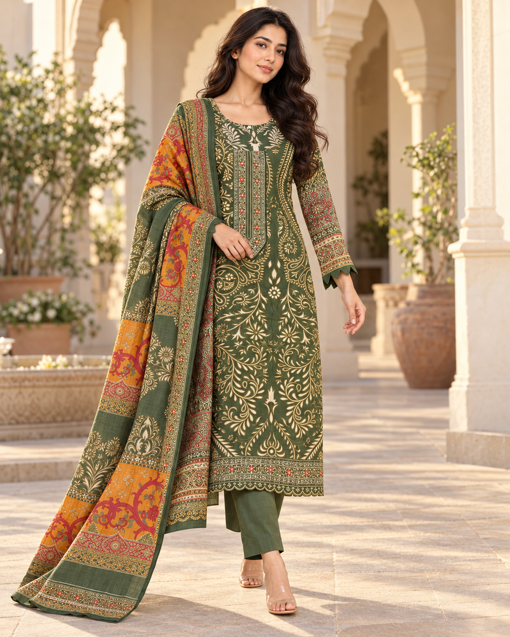 Pure Karachi Designer Suit with Work on Neck